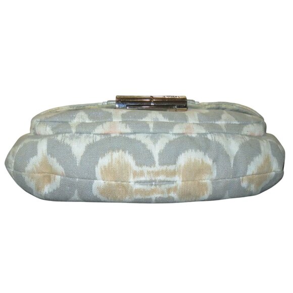 COACH Kristin Ikat Op Art Silver Gray Print Sparkle Canvas Hobo Flap Handbag - Picture 7 of 15